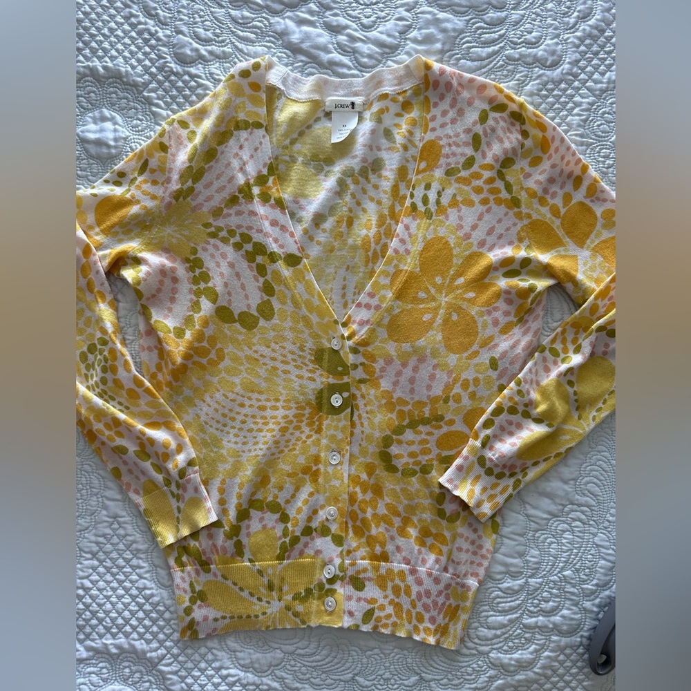 JCrew Lightweight Yellow Floral Cardigan XS